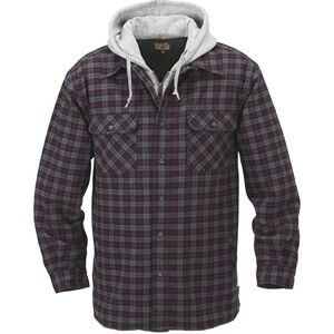 Gravel gear Men's Hooded Plaid Shirt Jacket - Burgundy and Gray